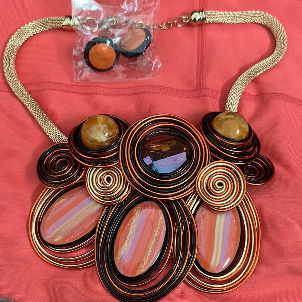 Elegant Multicolor Statement Necklace with earrings for pierced ears.